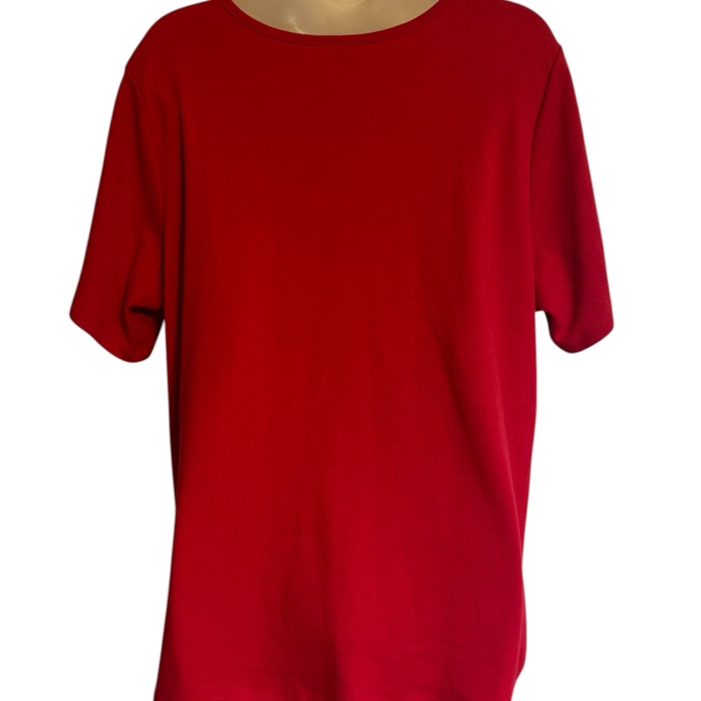 Quacker Factory Red Short Sleeve Square Neck Top   PLUS 1X     #A - Picture 5 of 7